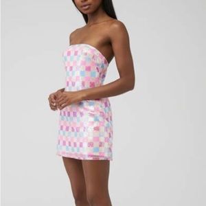 Mumu checker board sequin strapless dress